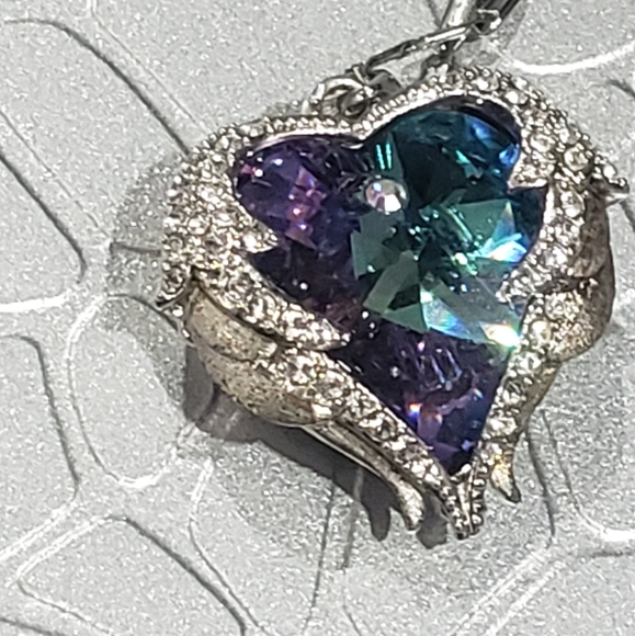 Angel Wings Love Silver White Zircon Sky Blue Crystal Pendant Necklace - Picture 6 of 13